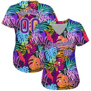 قميص بيسبول أصلي أبيض أرجواني أبيض مخصص بنمط ثلاثي الأبعاد من أشجار النخيل من Hawaii - Product Image 3