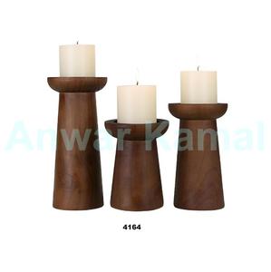 Ensemble de 3 bougeoirs en bois Bougeoirs décoratifs en bois pour décoration de centre de table de salon - Product Image 1