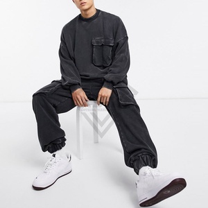 Chándal de lavado ácido de nuevo diseño para hombre 100% algodón polar patrón sólido de talla grande temporada de invierno chándales al por mayor - Product Image 4