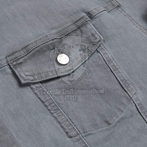 Camicie in <span class=keywords><strong>Jeans</strong></span> <span class=keywords><strong>di</strong></span> Ultima Generazione con Colletto Rialzato, 100% Cotone, Antipiega, Motivo a Quadri Tinto, per Tutte le Stagioni - Product Image 4