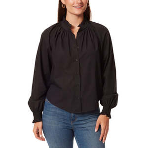 Camicetta da Donna Anne Klein Jo Poplin con Colletto a Volant, Nera, Taglia XL, Top Formale in Maglia a Lunghezza Intera per la Stagione Autunnale - Product Image 1