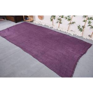 Alfombra turca Vintage moderna de 5,4x10,5 pies, diseño de retazos de lana hecho a mano púrpura para respaldo de látex de entrada rectangular grande - Product Image 3