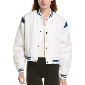 Wholesale Custom Plain Cotton Blank Women <b>Crop</b> Varsity <b>Jacket</b> 2025 Casual Wear Trending Women <b>Crop</b> Varsity <b>Jacket</b> OEM Serviced - Product Image 1