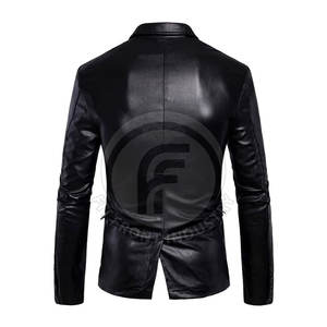Blazer en cuir avec design personnalisé Blazer en cuir de couleur unie pour hommes Streetwear Blazer en cuir pour hommes à vendre - Product Image 4