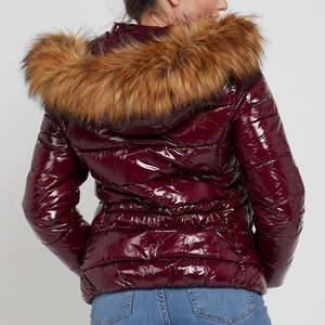 Nouveauté 2026 : Blousons d'hiver matelassés pour femmes, couleur marron brillant, tissu respirant, rembourrage en coton, fermeture éclair, style à capuche - Product Image 4