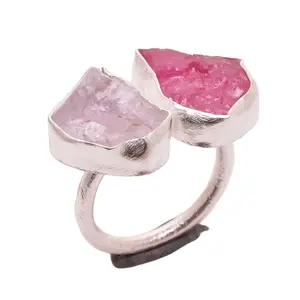 Two Stone Rough Ruby kunzite 925 Sterling Silver Antique Ring, Simple Design Silver Jewelry, Silver Jewelry Supplier