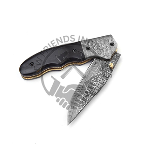 Thanh lịch Damascus thép gấp dao với sừng xử lý được thiết kế cho ngoài trời tiện ích săn bắn nhiệm vụ và quà tặng cho dịp - Product Image 3