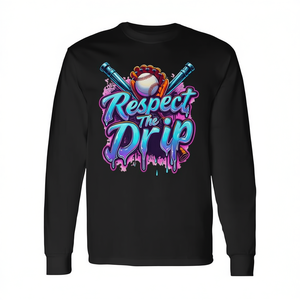 Respect The Drip Youth T-shirt a maniche lunghe con design da baseball, girocollo unisex, stampa digitale, sport e giochi - Product Image 3