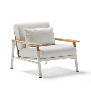 All Weather Relax Garden Chair Ivory Teak Wood Frame with <b>Pillow</b> Chusion Outdoor Furniture Set - Product Image 3