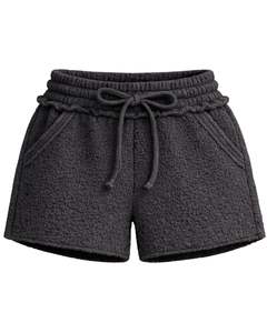 Shorts en molleton sherpa noir personnalisés par le fabricant, confortables et doux pour femmes, vêtements de détente en peluche, taille élastique avec cordon de serrage, décontractés, confortables pour l'hiver - Product Image 1