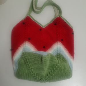Factory Wholesale 2025 Pure Handmade Crochet Watermelon Shoulder Bag Fashion <b>Vegetable</b> <b>Basket</b> Bag - Product Image 4
