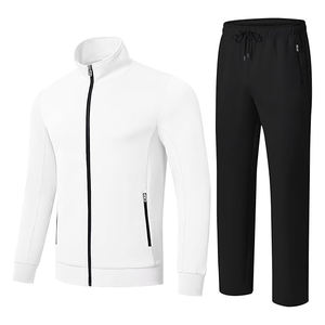 Ensemble de survêtement moderne deux pièces pour homme en polyester, col montant, fermeture éclair, veste et pantalon de survêtement, vêtements de sport - Product Image 1