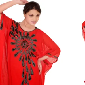 2022 Dubai Collection Design marocain Farasha Kaftan Belle rouge perles de pierre artisanales robes musulmanes traditionnelles accessoire - Product Image 1