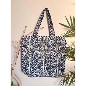 Indian Handmade <b>Large</b> Tote Handbag Floral Quilted Design Open Closure Lightweight <b>Canvas</b> Material for Daily Use for Winter - Product Image 1