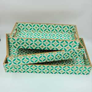 Bandeja de incrustaciones de hueso de forma Rectangular para manualidades, bandeja decorativa para el hogar para mesa de centro, patrón único, prueba de artesanía de hueso - Product Image 1