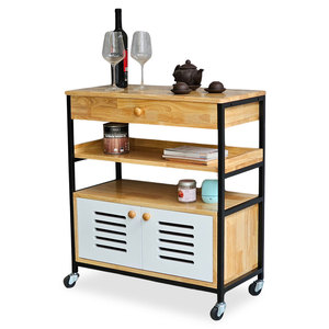 75x36x78cm Mobile <b>Kitchen</b> <b>Shelf</b> with Drawers Durable Rubber Wood KB68044 Storage <b>Unit</b> - Product Image 1