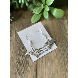 Navajo Handmade <b>Sterling</b> <b>Silver</b> <b>Dangle</b> Hummingbird Drop <b>Earrings</b> with Shell Pearl Diamond Accents - Product Image 3