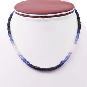 Collier en saphir bleu ombré 3,5-4,5 mm, chaîne en or rose, style religieux chrétien tendance pour mariage ou cadeau - Product Image 3