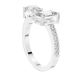 Anillo de Diamantes de Laboratorio con Corte Esmeralda y Pera de 2.10 CT, Doble Piedra Central, Claridad VVS-VS EF, Oro de 18K, 14K, 10K y Plata 925 - Product Image 5