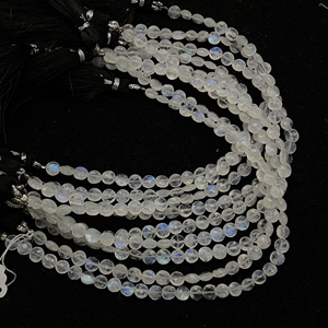 Vente en gros de perles de pierre de lune arc-en-ciel à facettes en forme de pièce de monnaie perles de pierre blanche pour bijoux - Product Image 1