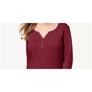 Karen Scott Top da donna in cotone con collo Henley, taglia piccola, rosso, per il tempo libero - Product Image 2