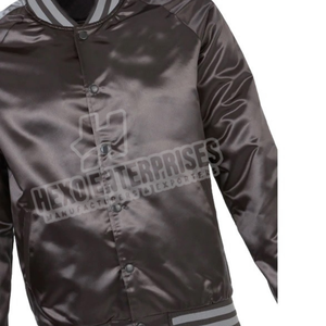 Chaqueta Bomber Negra de Satén de Alta Calidad para Hombre, Cuello Alto, Invierno, Estilo Casual Personalizado, Técnica de Teñido Liso - Product Image 3