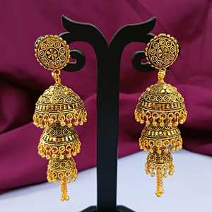 Boucles d'oreilles rondes bohème indiennes multicouches Jhumka Jhumki Chain Tassel Bridal Earrings Set Dangle Jewelry for Women - Product Image 2