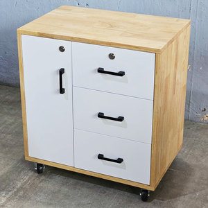 Natural Wood Minimalist Filing Cabinet with Wheels & Lock for Office <b>Workshop</b> & Warehouse Use - Product Image 2