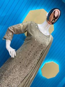 Designer vert olive Georgette Sharara Suit Heavy Sequence Work Vêtements ethniques pour les fêtes, les mariages et les occasions festives - Product Image 2