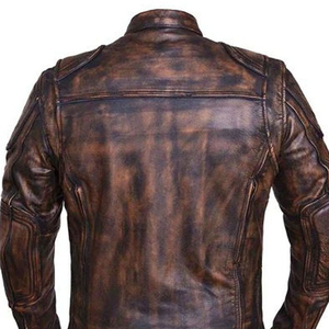 Nouvelle arrivée, veste de motard en cuir de vache véritable personnalisée, style vintage élégant à rayures avec fermeture éclair longue - Product Image 4