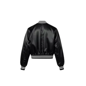 <b>Black</b> Satin Varsity Jacket Cropped Shiny Finish - Product Image 4