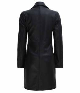 Manteau pour femme en cuir véritable de vache pleine fleur noir, tricoté et respirant - Product Image 6