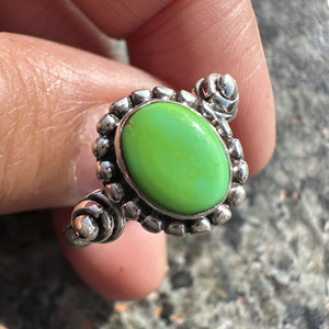 Handmade 925 Sterling Silver <b>Green</b> Turquoise Ring Bohemian Filigree Statement Ring Vintage Artisan Oval Gemstone <b>Jewelry</b> - Product Image 1