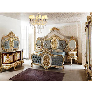 Ensemble de chambre à coucher de luxe Romina en bois massif, haute qualité, sculpté à la main et finition or blanc pour mobilier de chambre. - Product Image 5