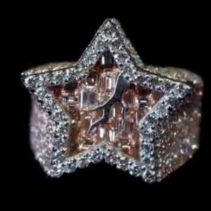 Anillo de Plata de Ley 925 con Diseño de Estrella Brillante con Diamantes Moissanite VVS, Estilo Hip Hop, Lujoso y Elegante - Product Image 1
