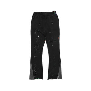 Pantalones de chándal para hombre con logotipo impreso personalizado, ropa de calle informal, pantalones de chándal acampanados, pantalones ajustados rasgados de algodón con retazos para hombre - Product Image 3