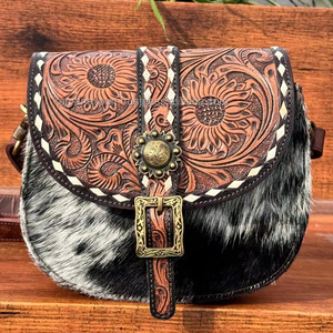 Nueva llegada occidental hecho a mano de cuero de vaca real bolso de alta calidad mejor calidad Tooled cuero genuino mujeres bandolera monedero - Product Image 2