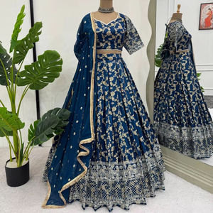 Choli Dupatta invierno verano fiesta estirable Slim Fit diseñador tradicional Rangoli Faux Georgette Lehenga colección lentejuelas - Product Image 1