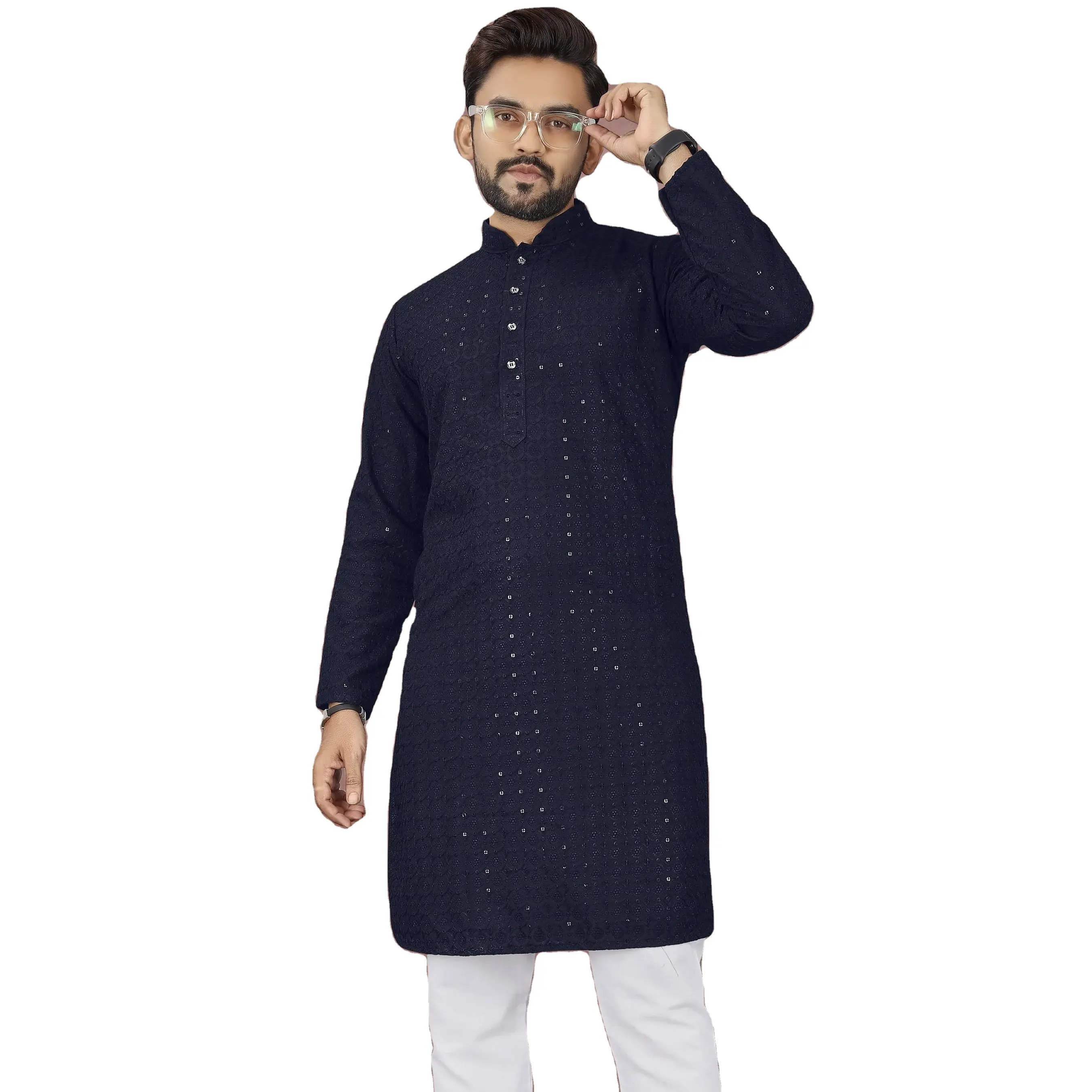 Eid Speciale Moderne Kurta Pyjama Voor Mannen Designer Full Mouw Pathani Kurta En Churidar Pyjama Set Bollywood Mode