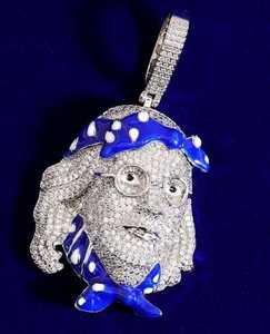 Pendentif visage Benjamin en argent sterling 925 Micro pavé Moissanite glacé bleu plaqué or collier pendentif rappeur hip-hop - Product Image 5