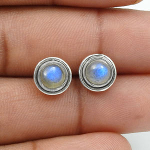 925 Sterling Silver Natural Labradorite Gemstone Forme Ronde De Luxe Fabriqué À La Main Boucles D'oreilles Bohème Dainty Bijoux Pour Elle - Product Image 3