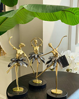 Sculpture unique en aluminium de danseuse de ballet pour femmes, placage or de haute qualité, sculpture en métal faite à la main, ensemble de 3 pièces, décoration d'intérieur