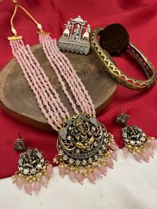 Collar oxidado de alta calidad con pendientes y anillo, conjunto de joyería de templo para mujer, conjunto de collar para Navratri Festival, ropa informal - Product Image 2