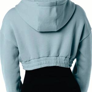 Sudadera con capucha corta con cremallera completa clásica para mujer con logotipo personalizado 55% algodón 45% Spandex estilo hombro caído - Product Image 6