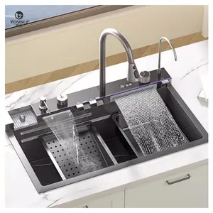 Yeni ev dijital ekran mutfak lavabo şelale modern mutfak lavabo paslanmaz çelik mutfak