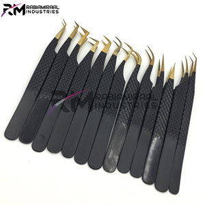 Eyelash Extension Tweezers Set Gold Plasma Tip And Black Powder Coated Color tweezer Diamond Grip And Card Box packing - Product Image 3