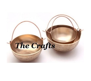 <b>Set</b> Of Three Different Size Snacks Chocolate <b>Bowl</b> In Aluminium Gold Color Serving <b>Bowl</b> With Handle For Sale - Product Image 1