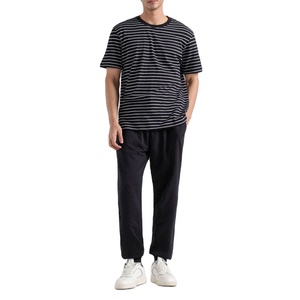 Camiseta Más Vendida para Hombre, Nueva Moda, Ligera, Transpirable, 100% Algodón, Estilo a Rayas, Corte Holgado, Camisetas para Gimnasio - Product Image 1