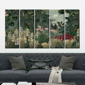 Impresión en lienzo de la selva verde exuberante, arte de la naturaleza exótica de Henri Rousseau, 5P: Gallery Wrapped - Product Image 1