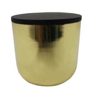 Boîte de rangement ronde en métal de couleur or laiton au design attrayant avec couvercle, à utiliser pour les ustensiles de cuisine, boîte décorative de table - Product Image 1